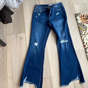 Flying Monkey midrise flare, distressed hem, size 30